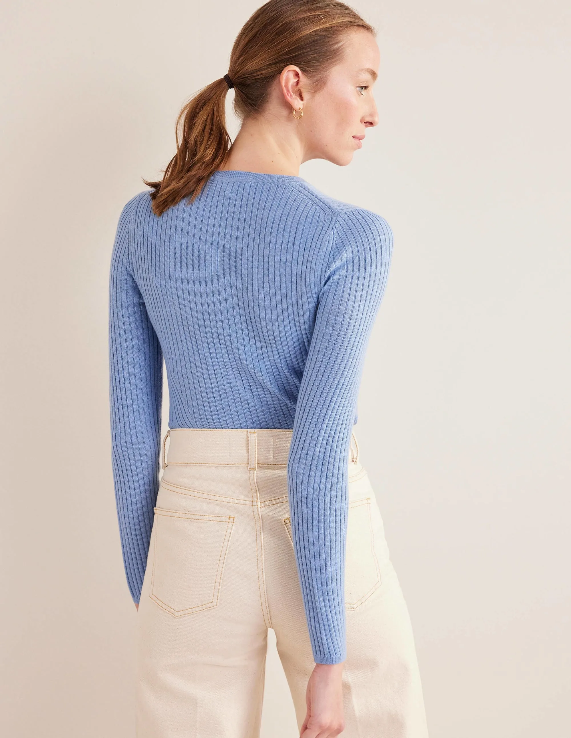 Ribbed Merino Jumper-Linseed Blue