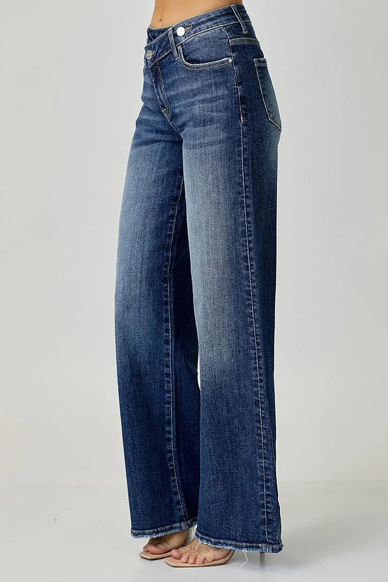Risen Jeans - Mid Rise Crossover Wide Leg Jeans - RDP5281