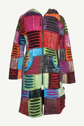 RJ 325 Funky Multi-colored Patches Long Bohemian Fleece Hoddie Jacket