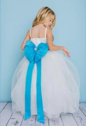 Rosebuds 5130 Size 6 Ivory Long Tulle Ballgown Flower Girl Dress Bling Belt Gown