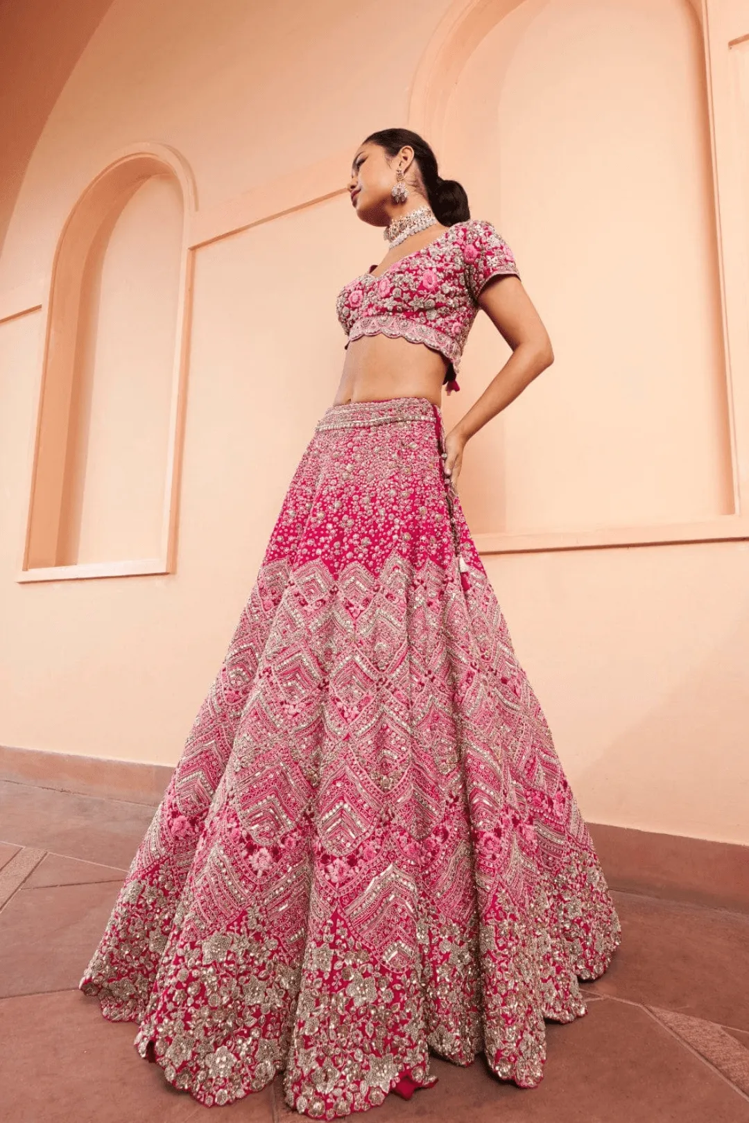 Scarlet Embroidered Lehenga Set