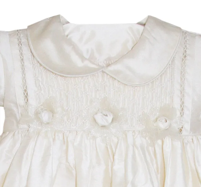Silk Baby Girls Christening Heirloom Gown with Bonnet 12m