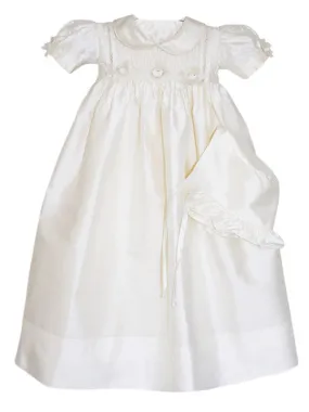Silk Baby Girls Christening Heirloom Gown with Bonnet 12m