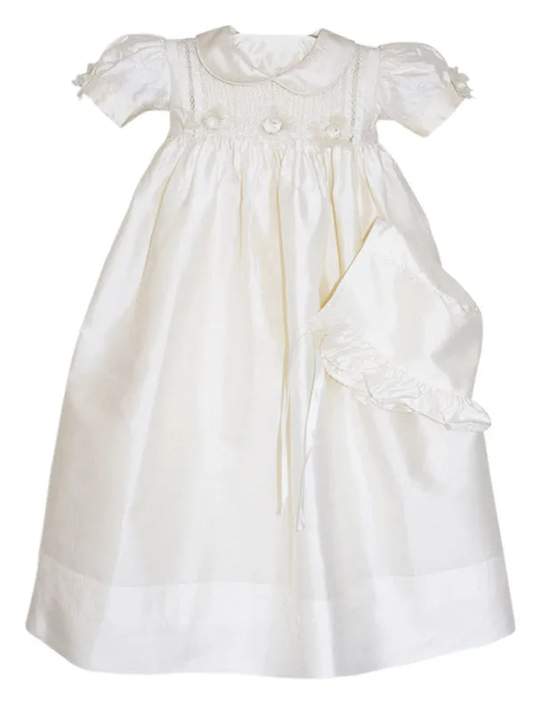 Silk Baby Girls Christening Heirloom Gown with Bonnet 12m