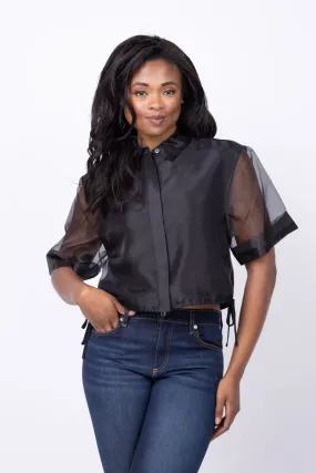 Simkhai Ryett Short Sleeve Crop Shirt In Black