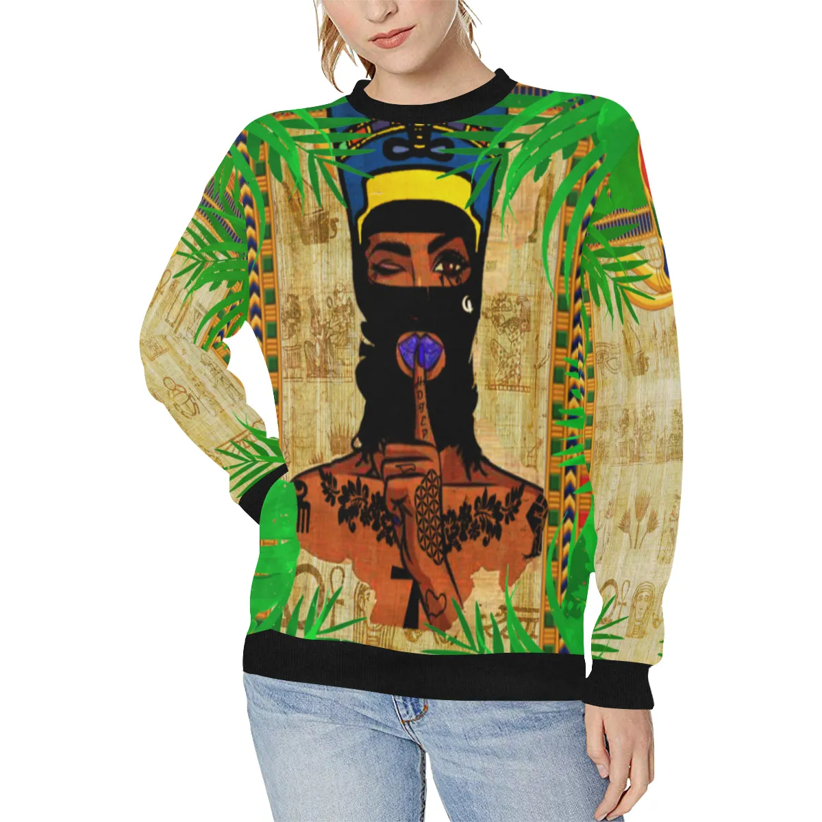 SKI MASK KWEEN Women's Rib Cuff Crew Neck Sweatshirt