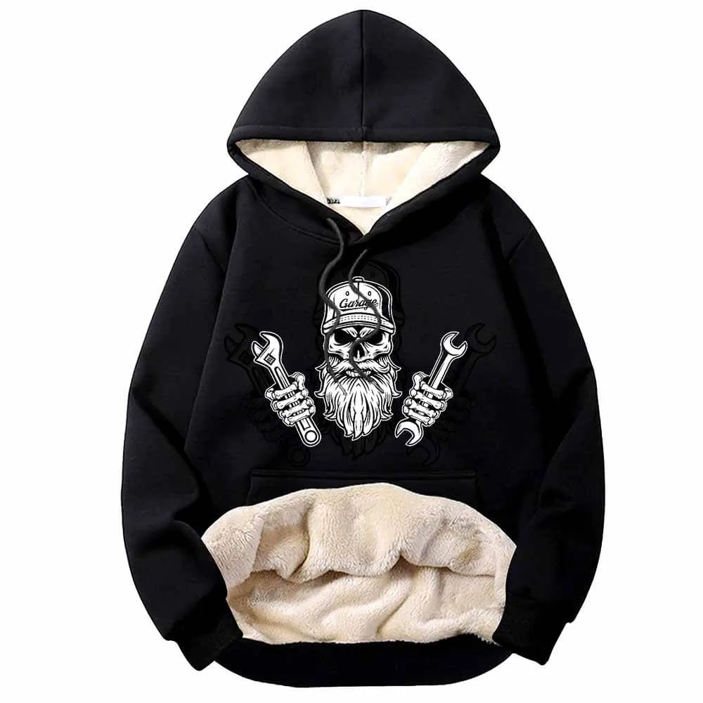 Skull Mechanic Holding Wrenches Fleece Sherpa Hoodie