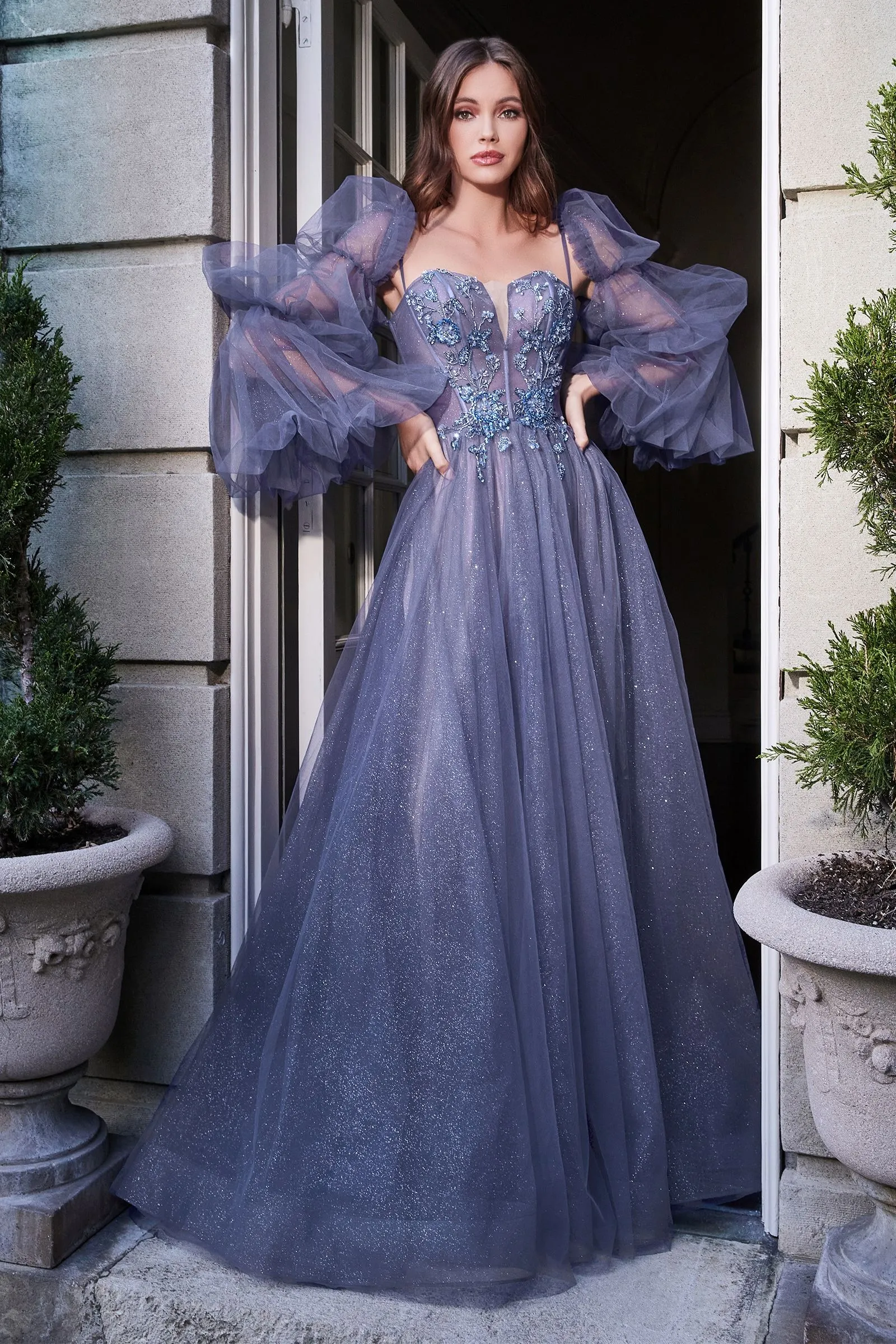 Smoky blue ballgown