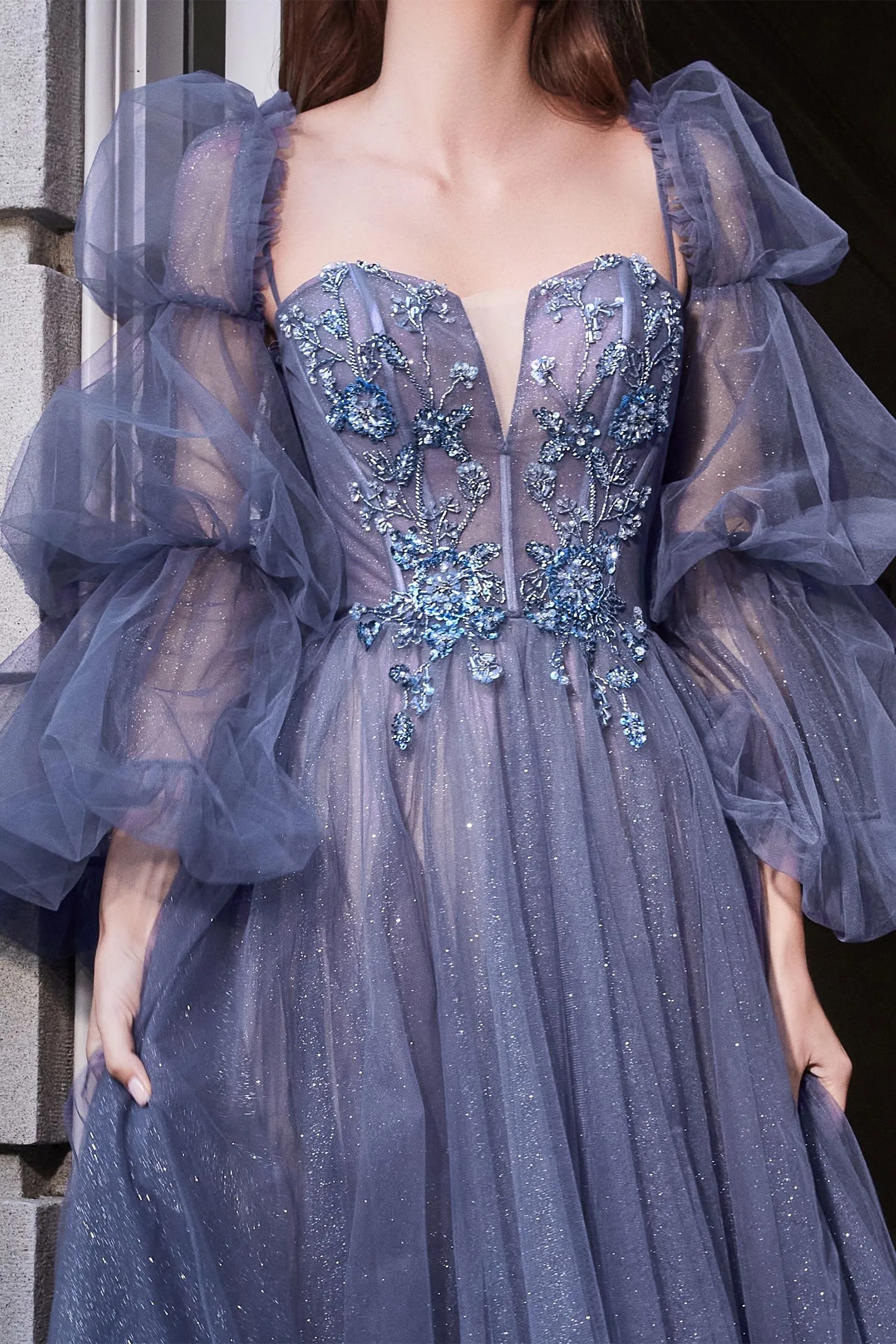 Smoky blue ballgown