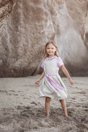 Sofa Killer linen beige dress with violet color details