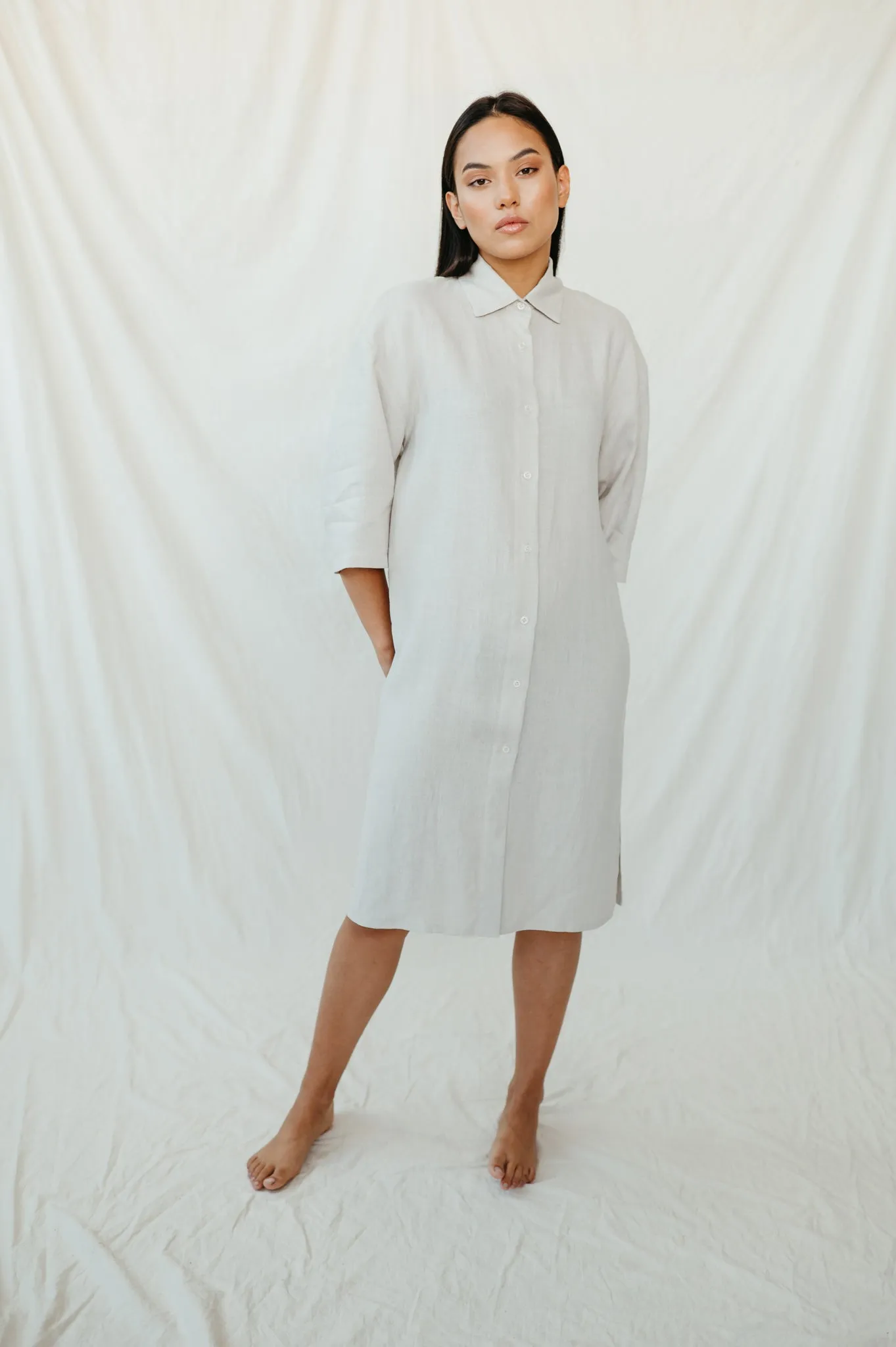 Sofa Killer sand color linen dress TOTTORI