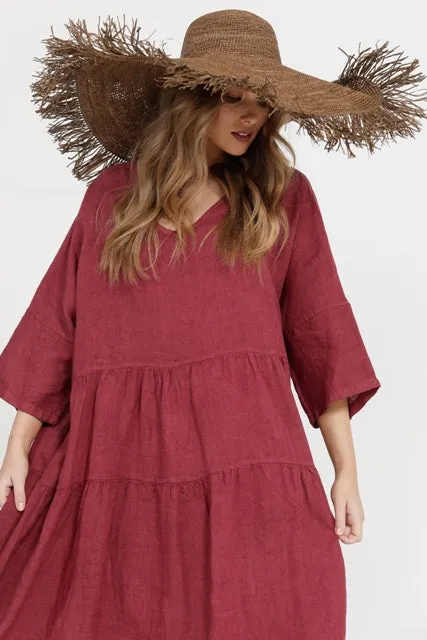 Stella linen dress. Cranberry