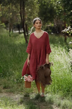 Stella linen dress. Cranberry
