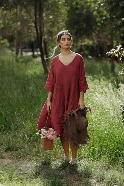 Stella linen dress. Cranberry