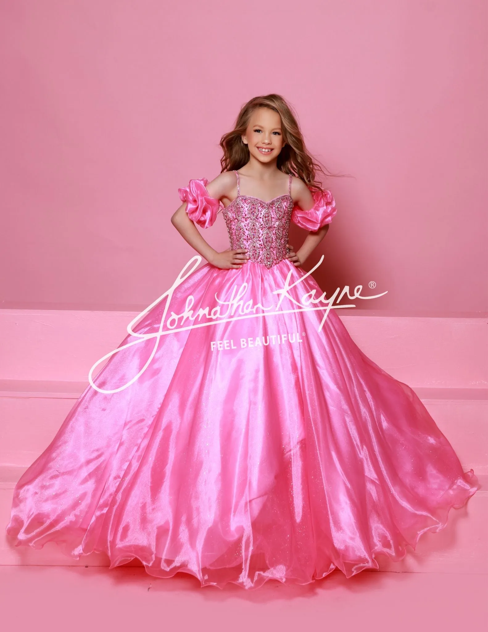 Sugar Kayne C359 Girls Pageant Ballgown Dress Puff Sleeves Glitter Tulle Crystal Bodice
