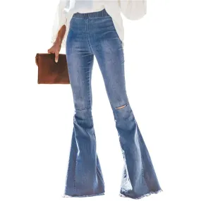 Summer Flare High Waist Ripped Denim Stretch Pants