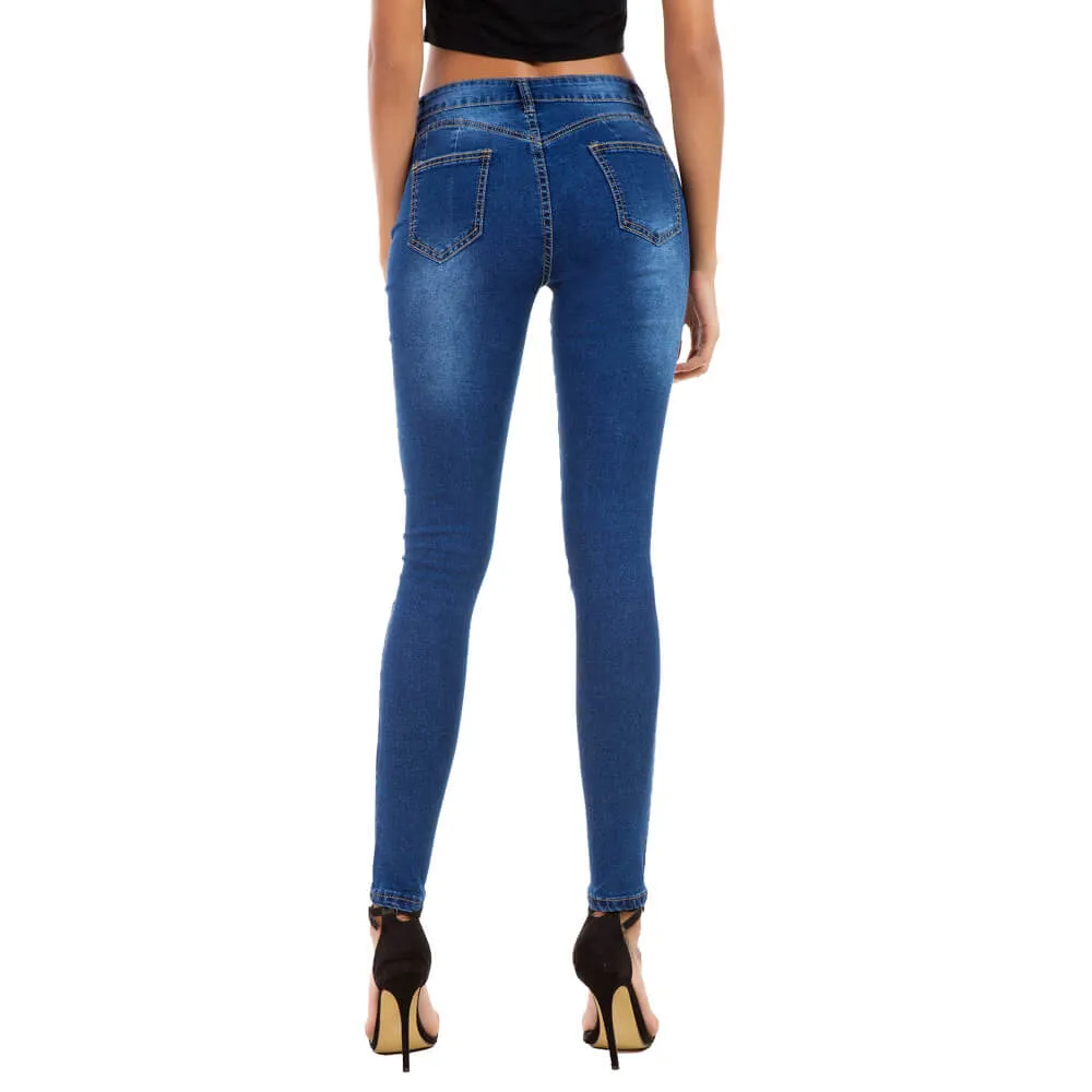 Summer Plus Size Stretch Ripped Skinny Denim Pants