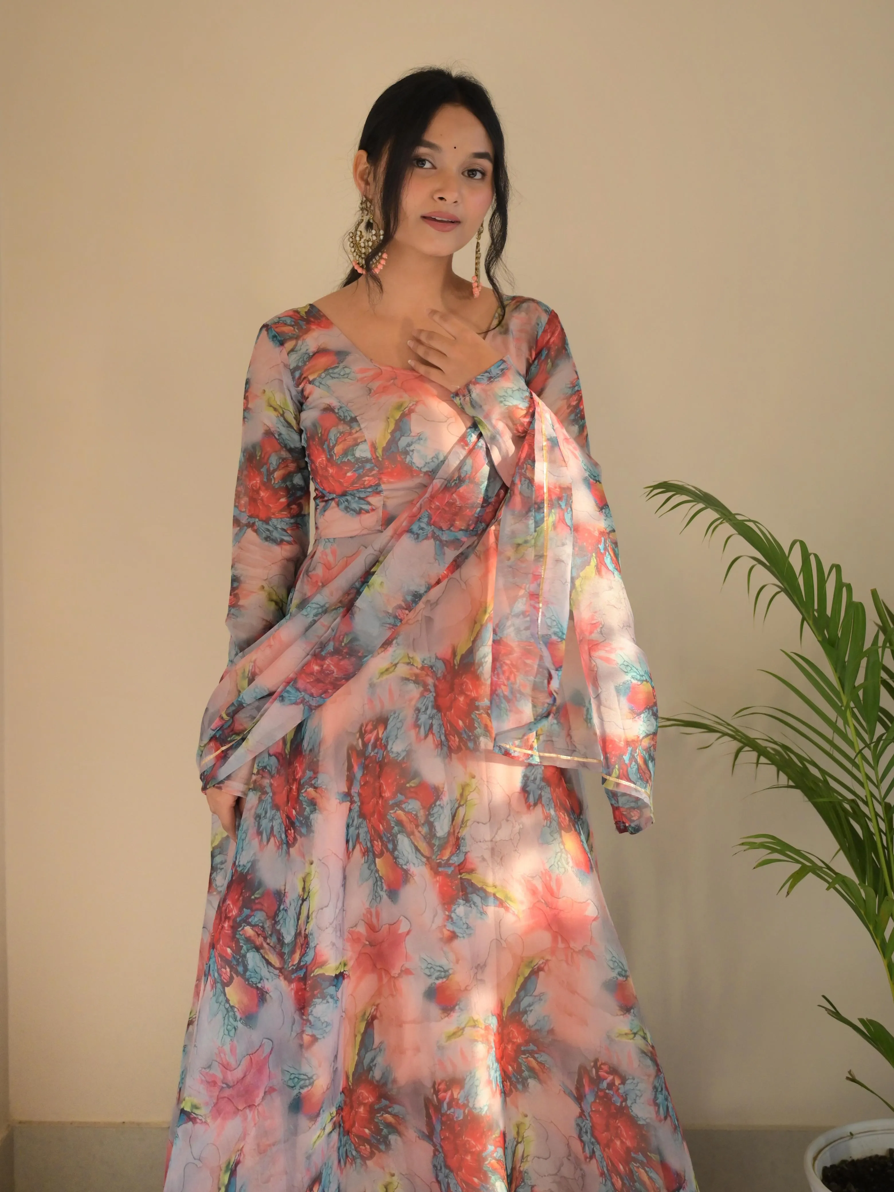 Taby silk Organza Printed Gown