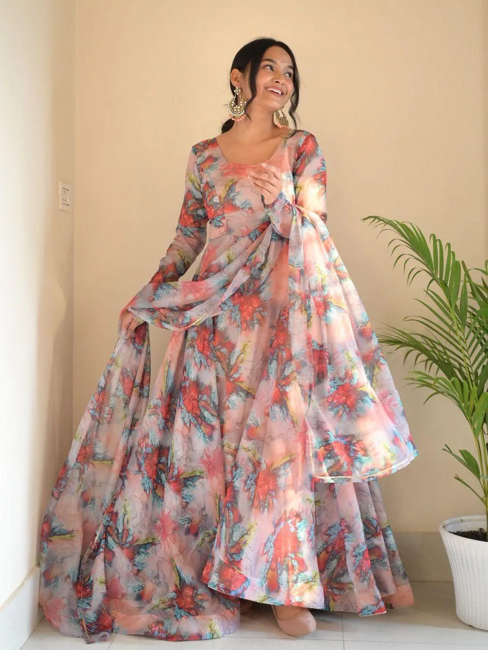 Taby silk Organza Printed Gown