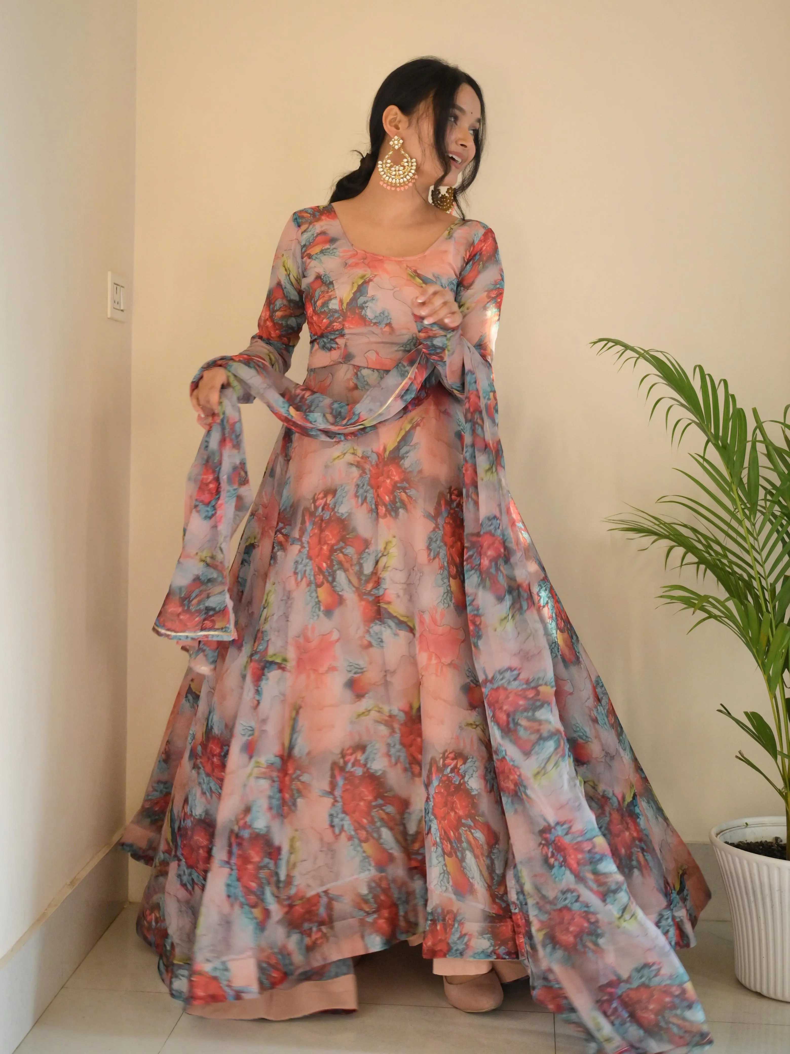Taby silk Organza Printed Gown