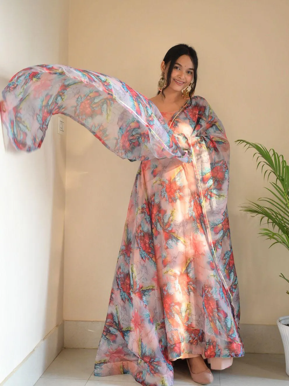 Taby silk Organza Printed Gown