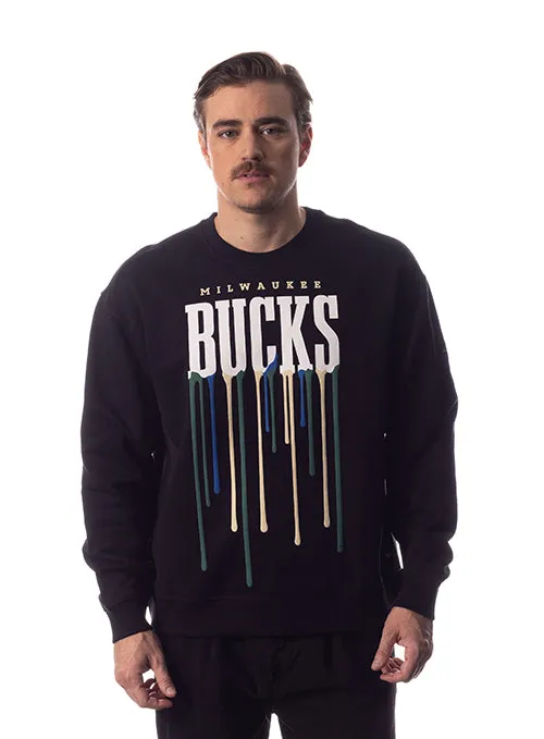 The Wild Collective Team Color Drip Milwaukee Bucks Crewneck Sweatshirt