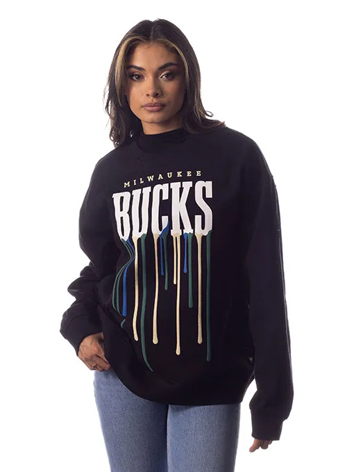 The Wild Collective Team Color Drip Milwaukee Bucks Crewneck Sweatshirt