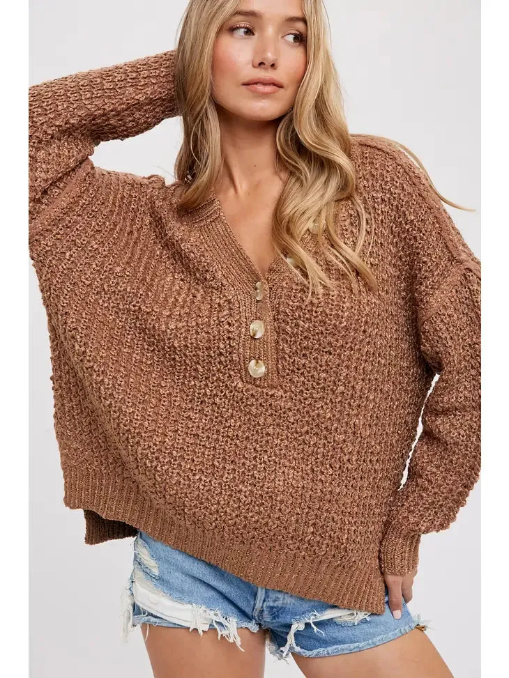 Thermal Henely Sweater Top Mocha