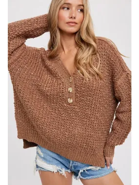 Thermal Henely Sweater Top Mocha