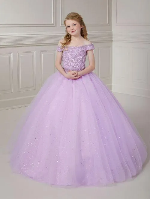 Tiffany Princess 13722 Size 2 Aqua Girls Pageant Dress Beaded Off The Shoulder Tulle A Line Ballgown