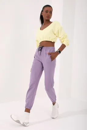 TMY Lilac High Waist Embroidered Comfort Fit Elastic Cuff Women's Sweatpants - 94573 - Mechanicsville
