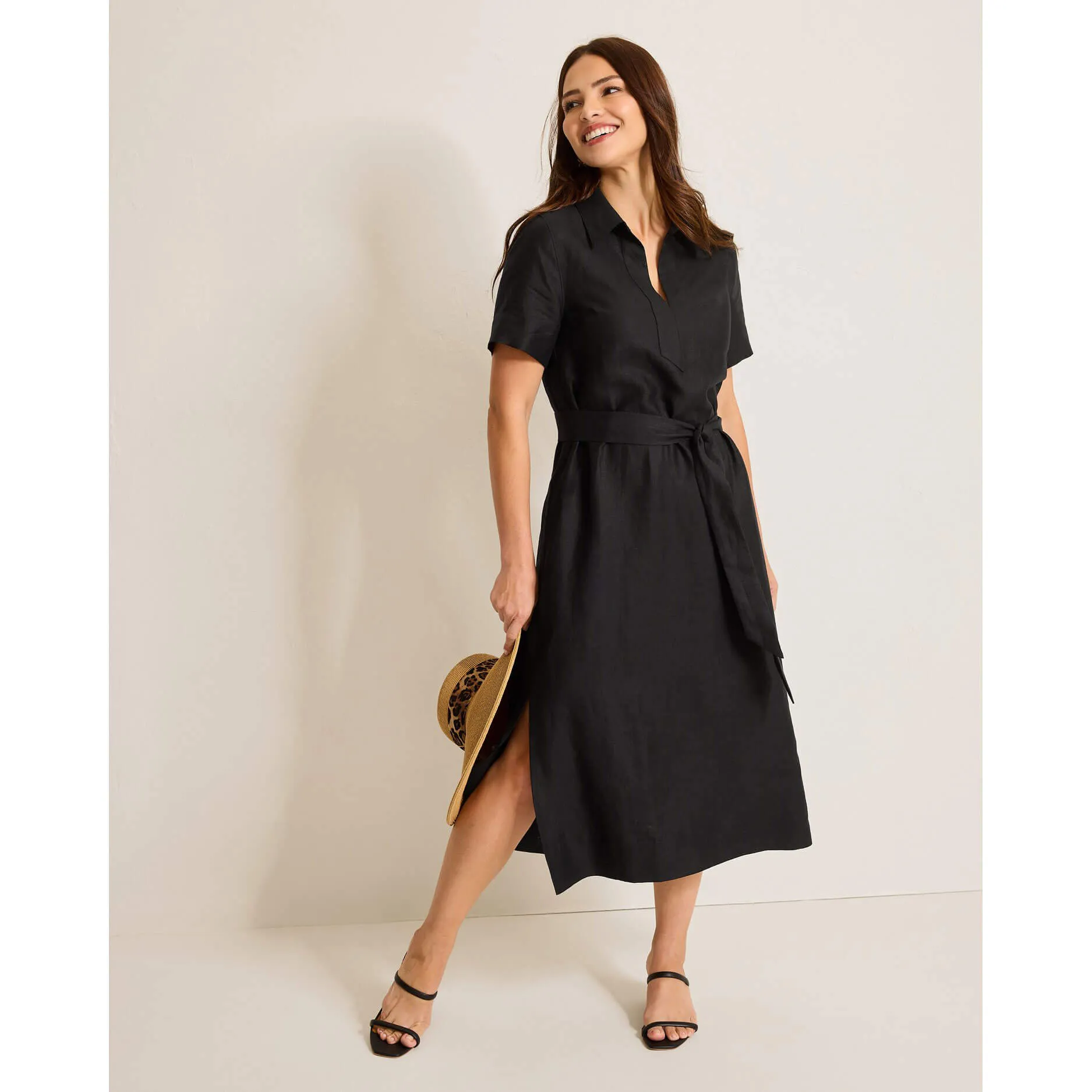 Tommy Bahama Women's Coastalina Popover Midi Linen Dress - Black