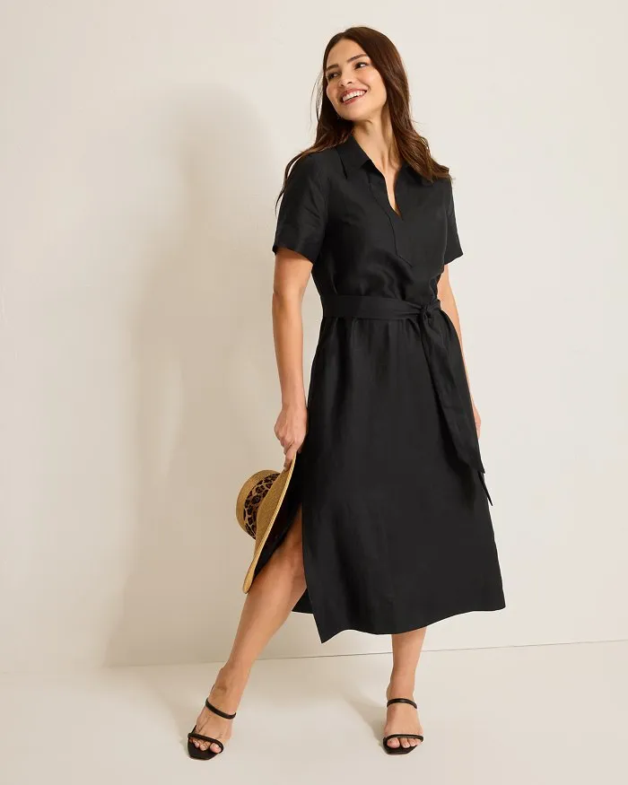 Tommy Bahama Women's Coastalina Popover Midi Linen Dress - Black
