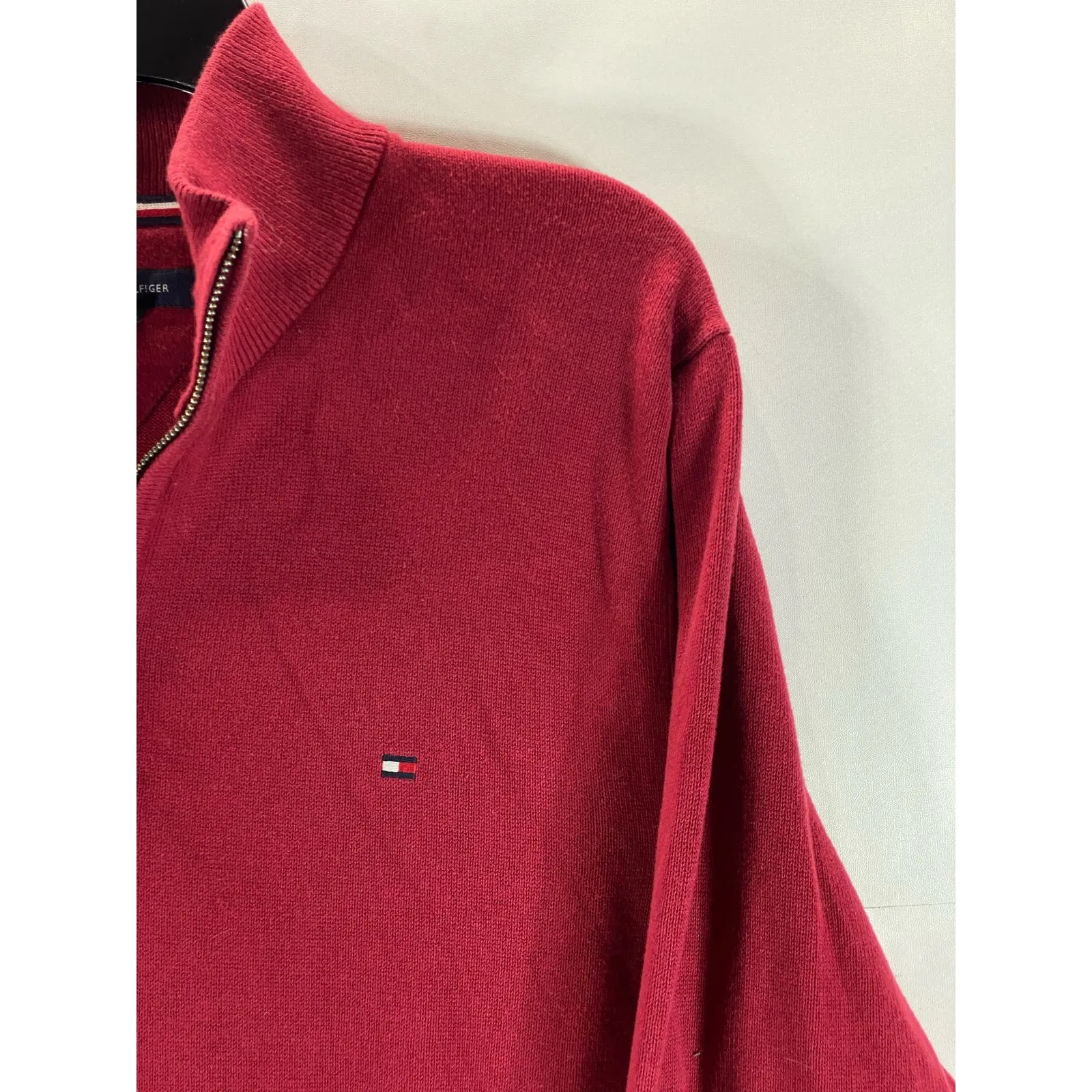 TOMMY HILFIGER Men's Red Flag Logo Quarter-Zip Pullover Sweater SZ 2XL