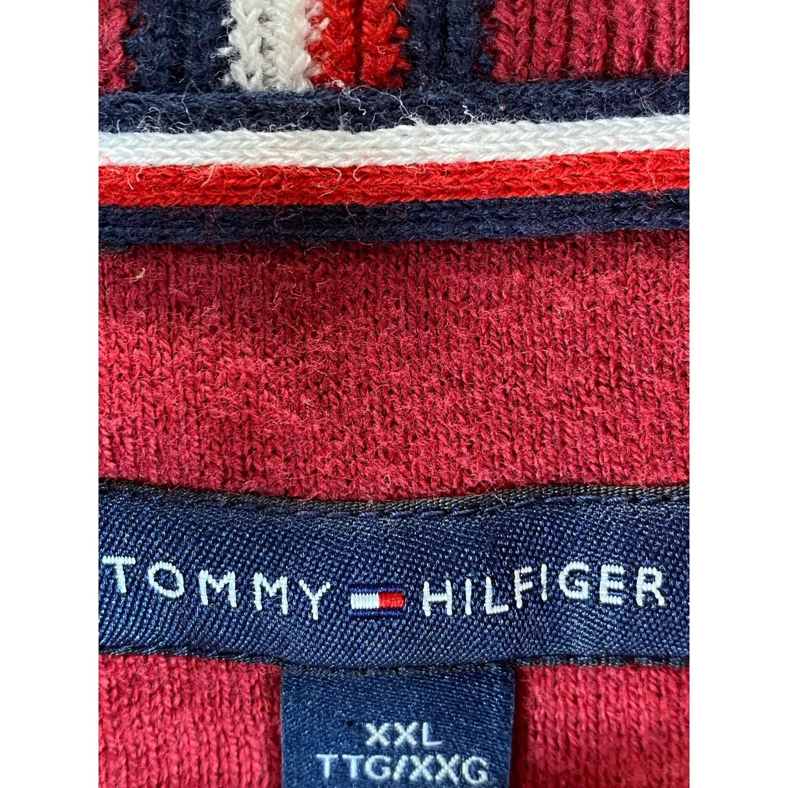 TOMMY HILFIGER Men's Red Flag Logo Quarter-Zip Pullover Sweater SZ 2XL