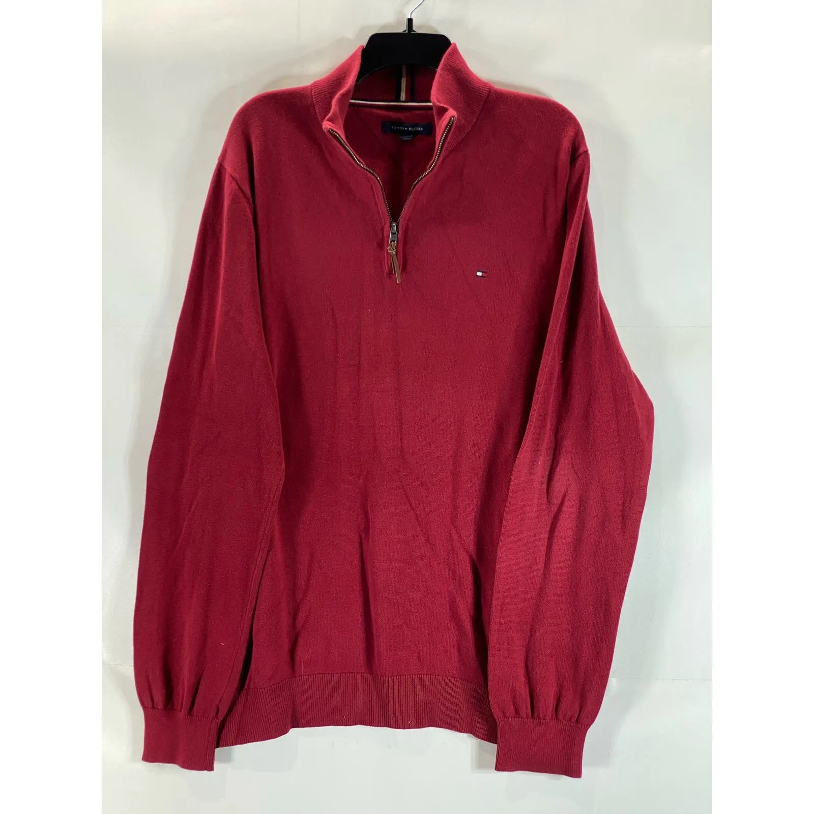TOMMY HILFIGER Men's Red Flag Logo Quarter-Zip Pullover Sweater SZ 2XL