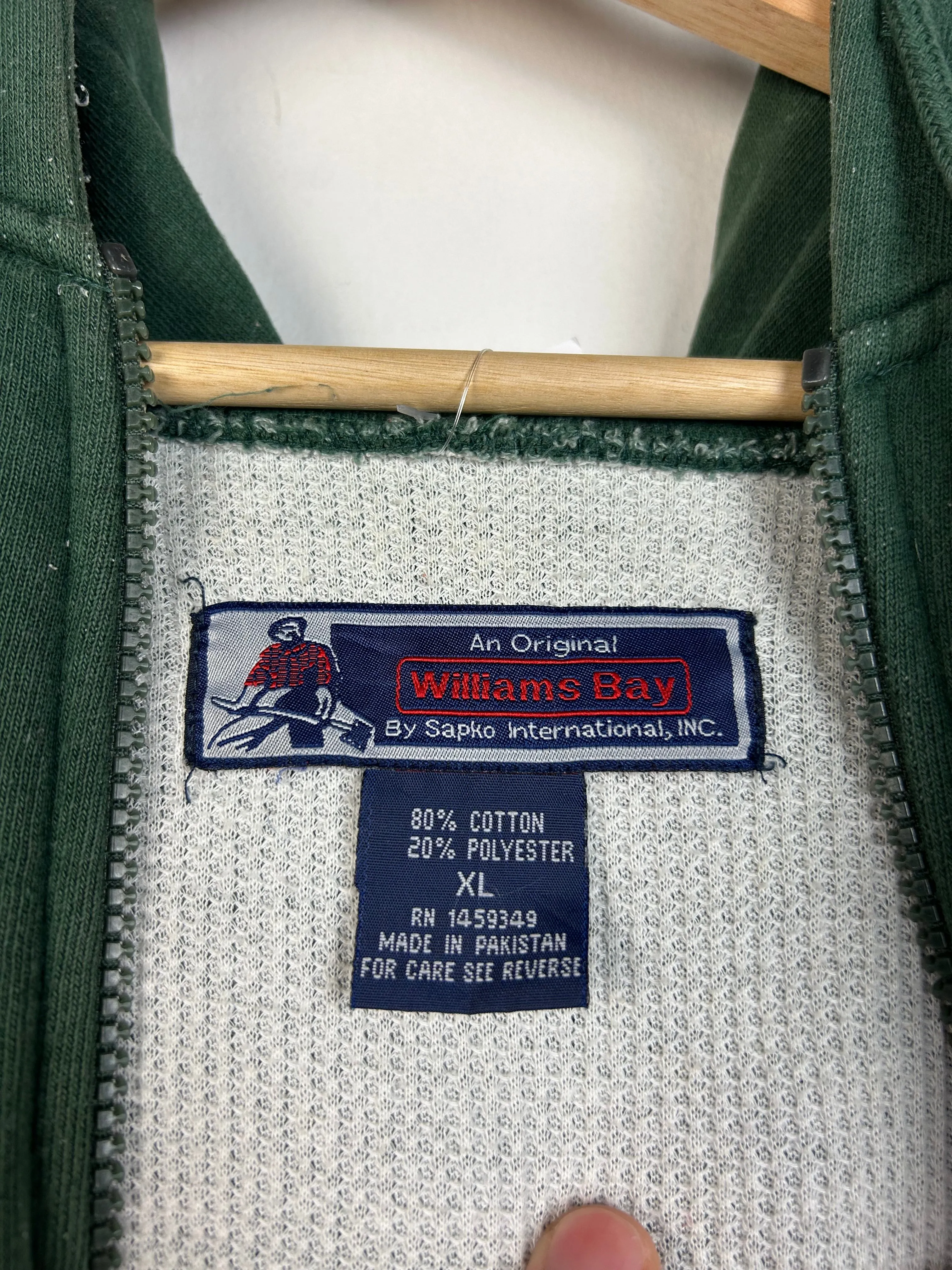 Vintage 90s Williams Bay Thermal Lined Forest Green Zip Up Hoodie
