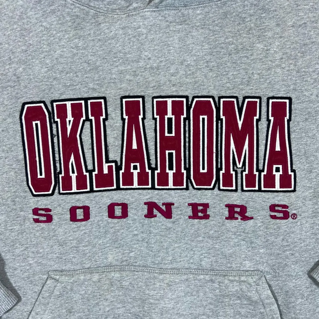 Vintage Colosseum OKLAHOMA SOONERS Embroidered College Grey Pullover Hoodie