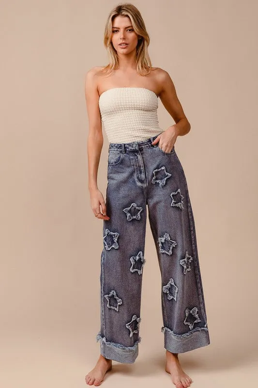 Washed Star Patched Pants