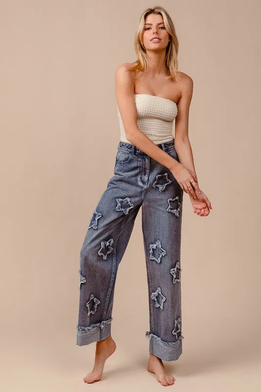 Washed Star Patched Pants
