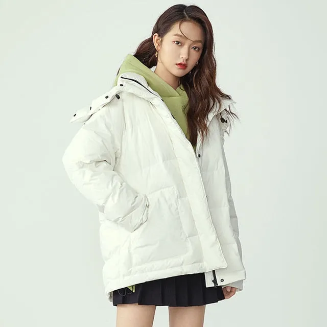 Waterproof Short Black Down Jacket Women White Thermal Puffer Winter Coat Female Light Hooded Wram Casual Down Parka