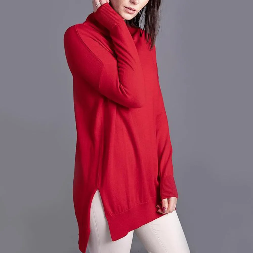 WG Women's Merino Wool Oversized Roll Neck Jumper in Red