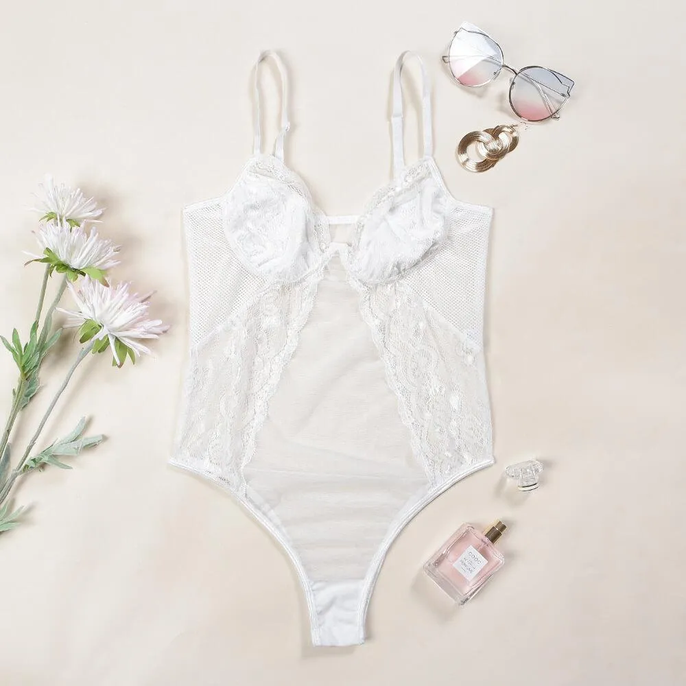 White Lace Sheer Bodysuits