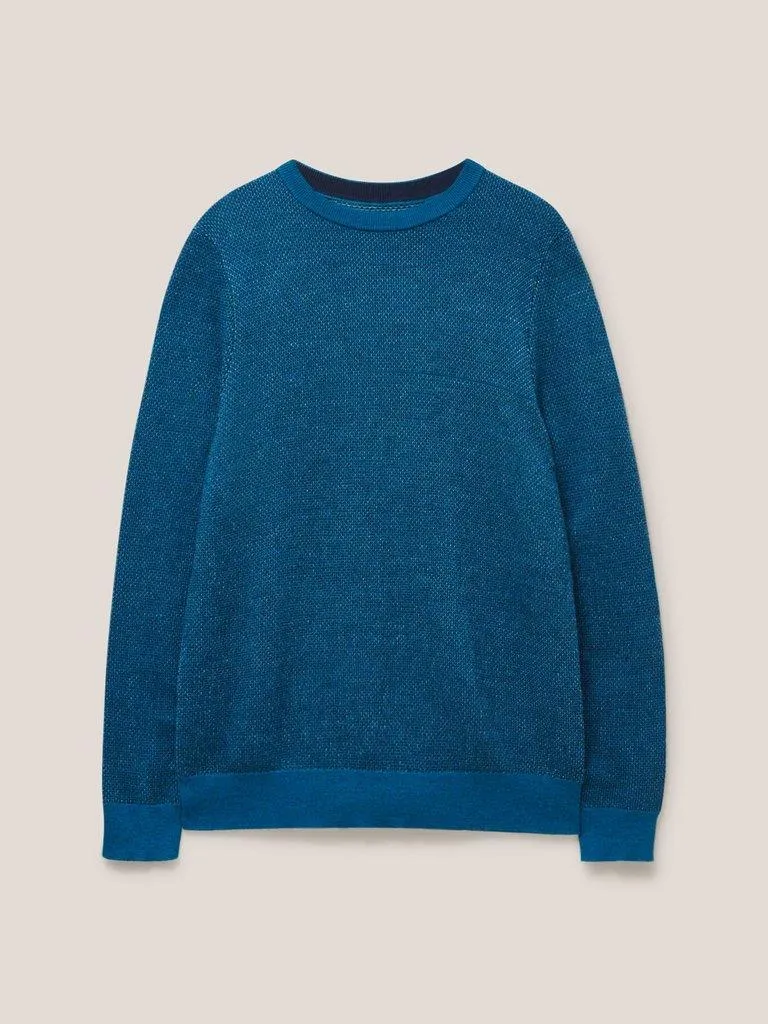 WHITE STUFF <BR>
Newport Crew Neck Merino Wool Jumper <BR>
Teal <BR>