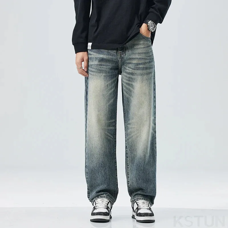 Wide Leg Pants Men Baggy Jeans Loose Fit Streetwear Casual Denim Pants Straight Mens Clothing High Quality Jeans Brand Cowboys