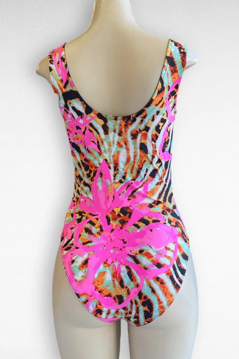 Wild Print Bodysuit with Lace Up Skirt Set