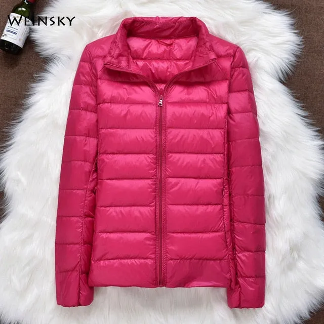 Winter Women Ultralight Thin Down Jacket Hooded Long Sleeve Warm Parka