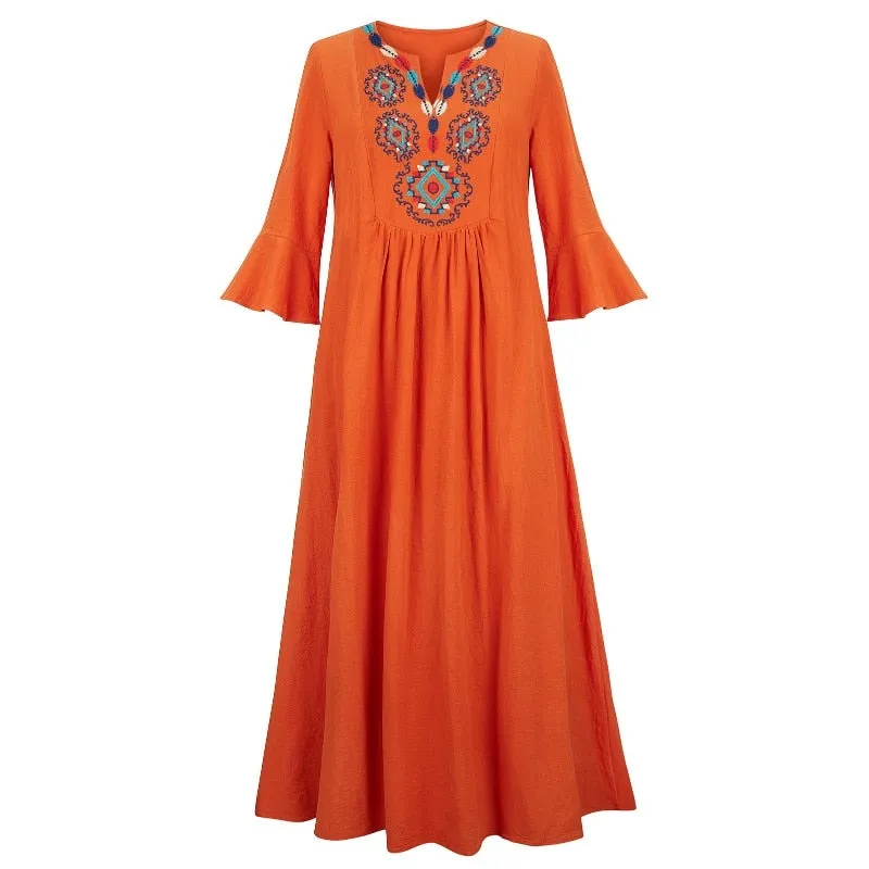 Women Bohemian Embroidered Loose Dress
