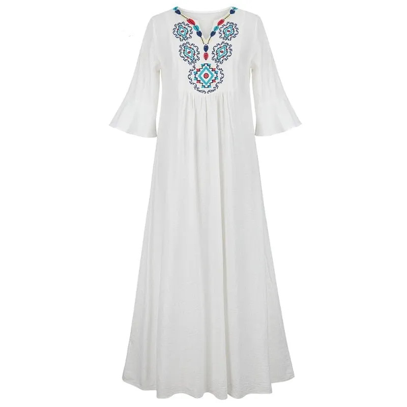 Women Bohemian Embroidered Loose Dress