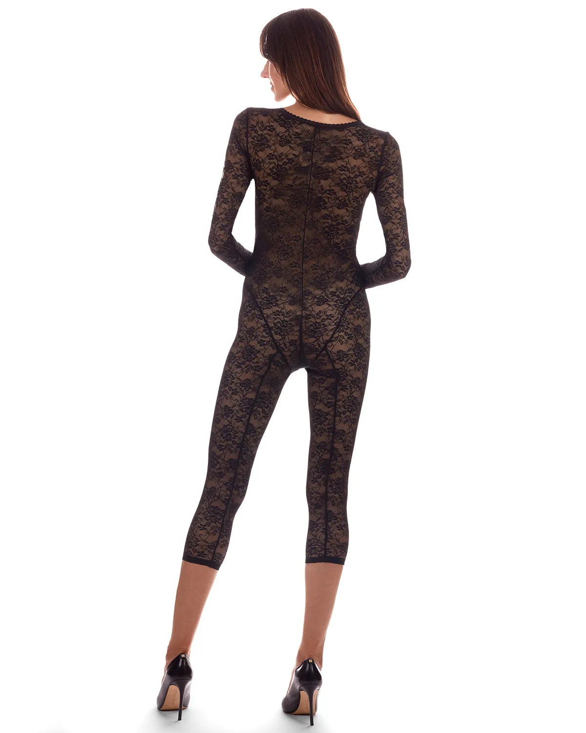 Women's Estelle Long Sleeve Stretch Lace Capri Catsuit